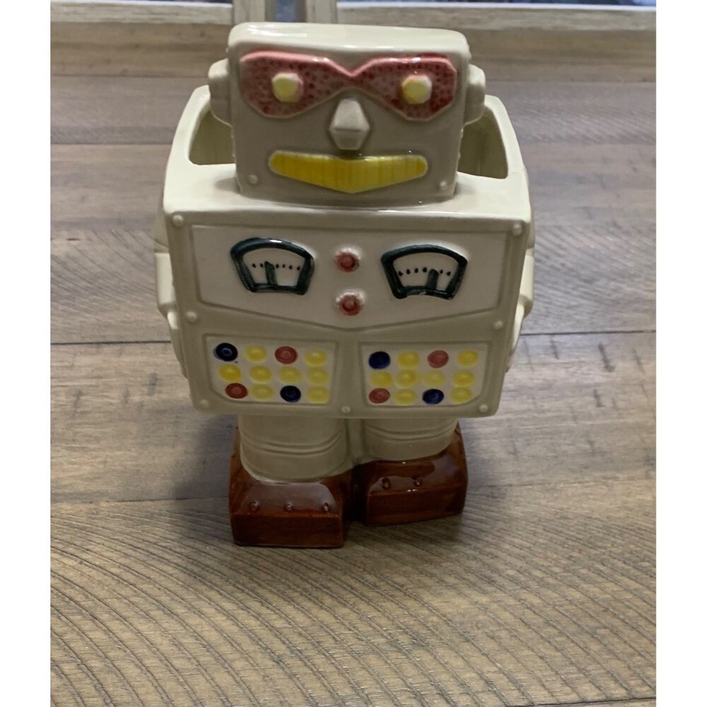 Relpo 6926 Robot Ceramic Planter Mid Century Modern Retro Beige Brown